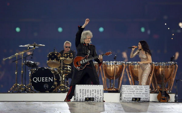 Singer Jessie J (R) performs with the band Queen during the closing ceremony of the London 2012 Olympic Games at the Olympic Stadium August 12, 2012. Games over, time to party