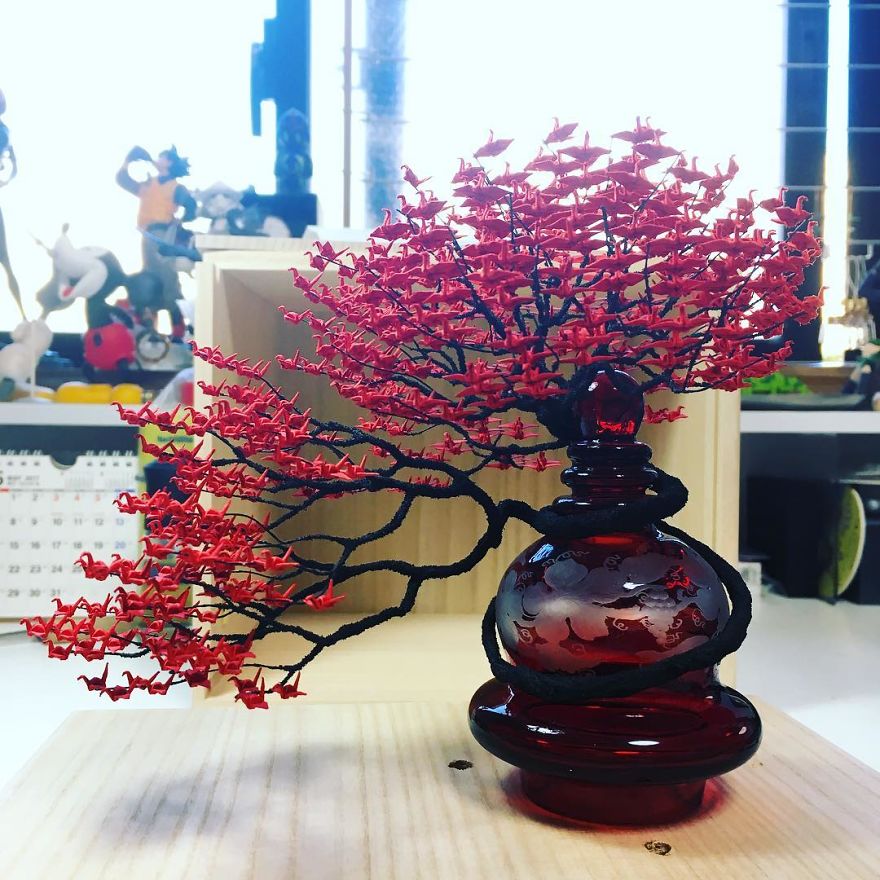 你見過這么小的紙鶴嗎？令人絕倒的千紙鶴盆景（組圖）