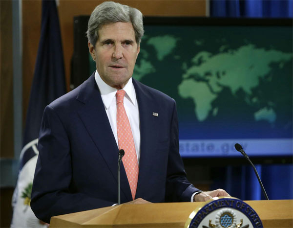 United States Secretary of State John Kerry addresses the media on the Syrian situation in Washington August 26, 2013. Kerry: Syria chemical arms use 'obscenity'